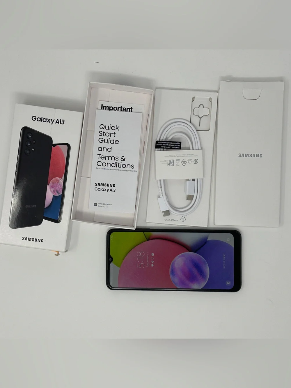 Samsung Galaxy A13 Black Verizon Smartphone + Box, charging cable, instructions